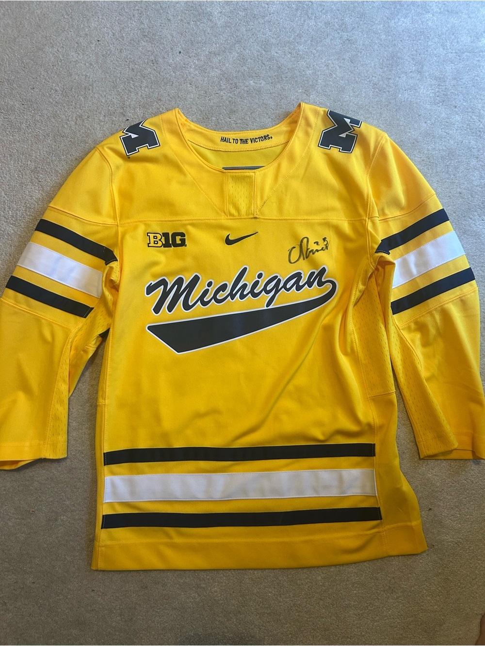 Nike Michigan Wolverines Hockey Jersey Youth Large Blank Owen Power Autographed